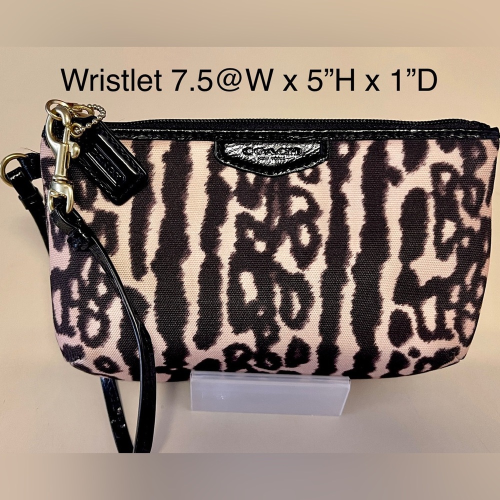 Coach 3 Pc Set EUC Bag, Wristlet &Wallet Patent Leather Trim&Canvas AnimalPrint - Picture 10 of 16